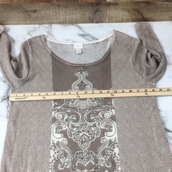 Chico's Gray White Mystic Scroll Athena Pullover Sweater Womens 1‎ Medium Beaded - Picture 9 of 12